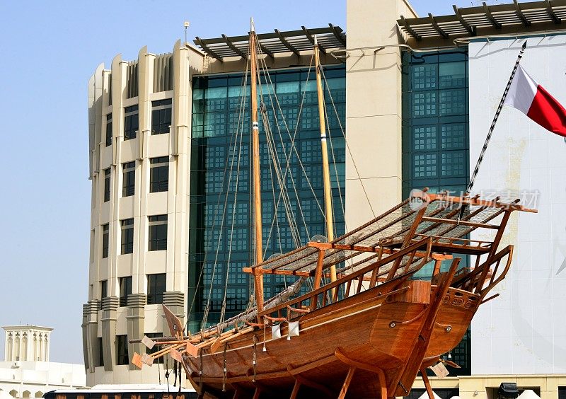 老单桅帆船，Al Bastakiya主广场，迪拜，阿拉伯联合酋长国